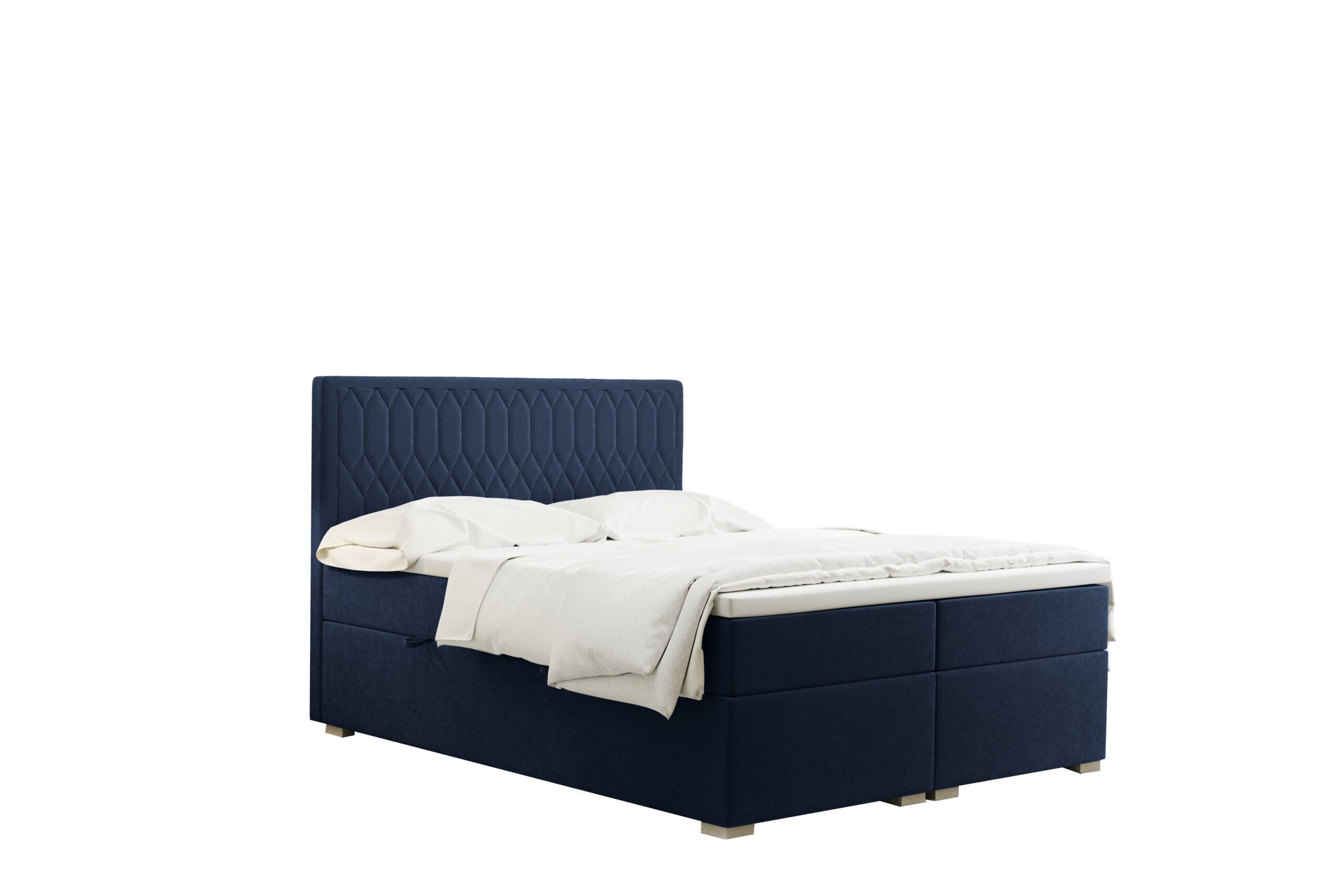 BOXBETT Mit Bettkasten Matratze Topper RIMINI Stoff Riviera Blau 140x200 cm H2-Pocket - Blau, Holz/Textil (140/200cm) - Kaiser Möbel