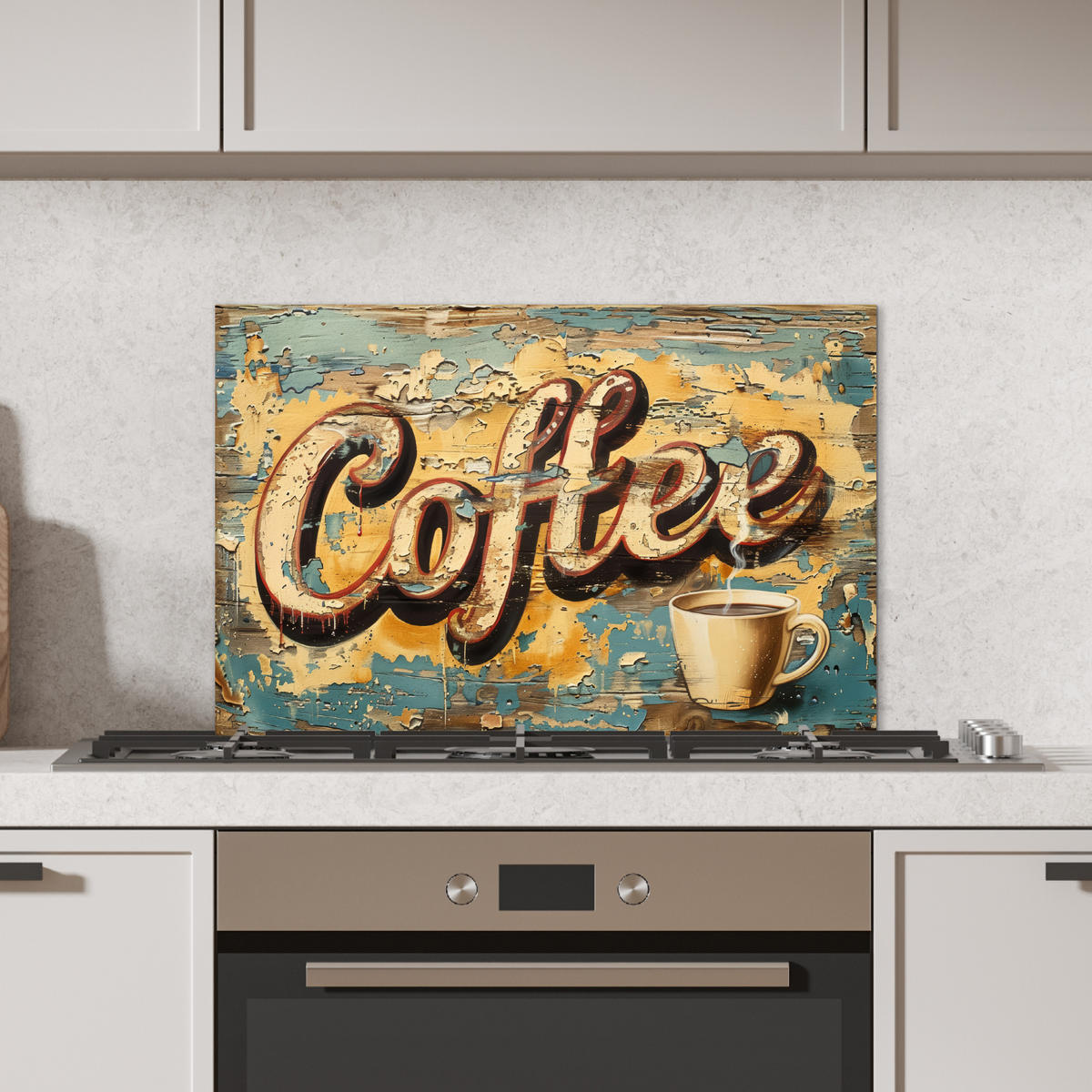 SPRITZSCHUTZ KÜCHE Kaffee - Vintage - Braun - Tasse 70x50 cm - Teakfarben, Metall (70/0.3/50cm) - MuchoWow