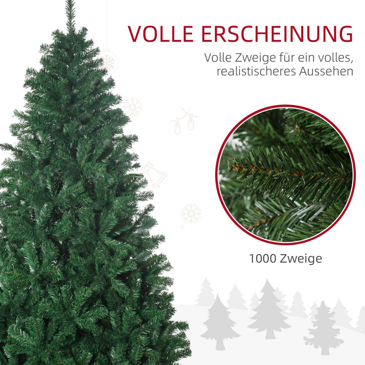 WEIHNACHTSBAUM 1,8 m Christbaum Kunsttanne 1000 Zweige Metallfuß PVC Weiß - Grün, Kunststoff (180cm) - HOMCOM