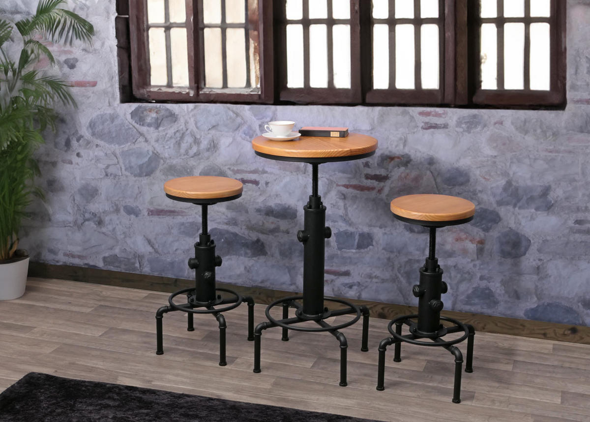 BARTISCH rund Schwarz, Beige - Beige/Schwarz, Holz (50/104/50cm) - MCW