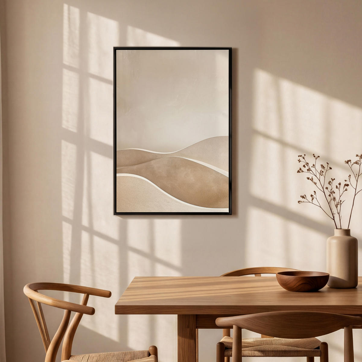 LEINWAND Bilder mit Rahmen - Beige - Natur - Abstrakt - Modern - 60x90 - Beige, Textil (60/90cm) - MuchoWow