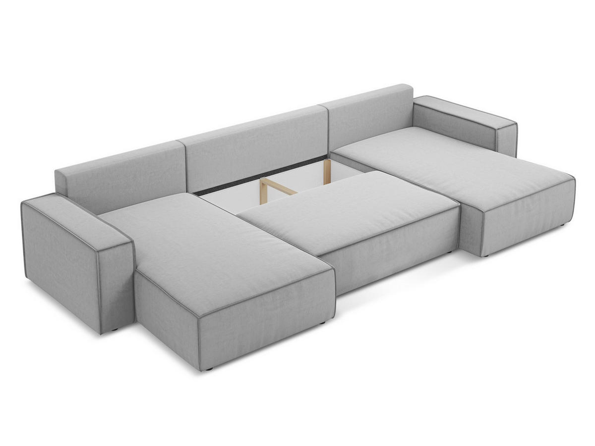 ECKSOFA mit Schlaffunktion Strukturstoff Stoff Blau - Blau/Schwarz, Holz/Textil (236/162cm) - Makamii