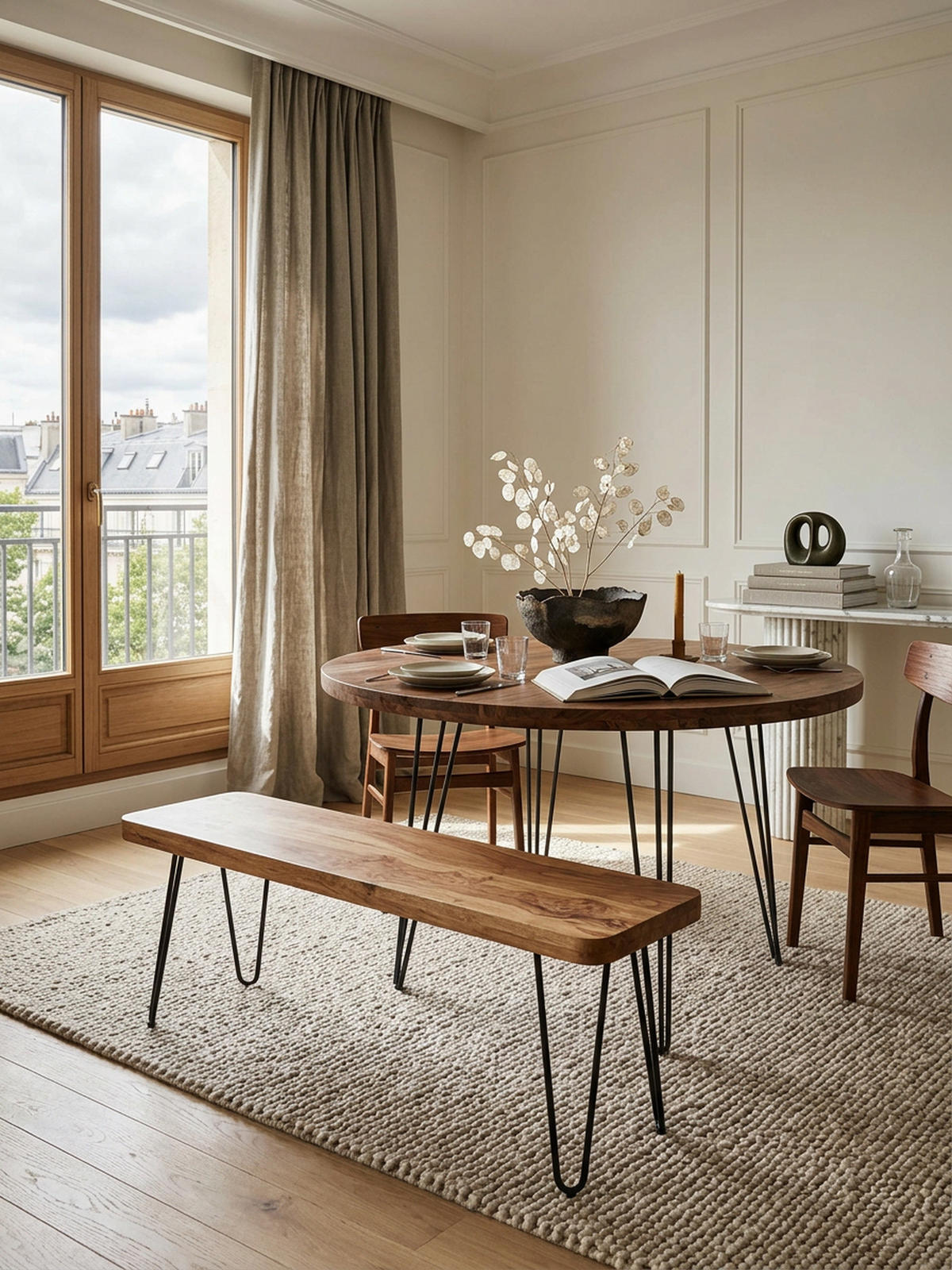 SITZBANK BALU Massivholz Metallbeine Landhausstil, Beige 120x40x45 cm - Beige/Schwarz, Holz/Metall (120/45/40cm) - KADIMA DESIGN