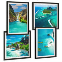 BILDER SET 4er Set - 50x50 cm & 40x60 cm Schwarzer Rahmen - Tropische türkisfarbene Inseln - Schwarz, Kunststoff (50/50cm) - TULUP