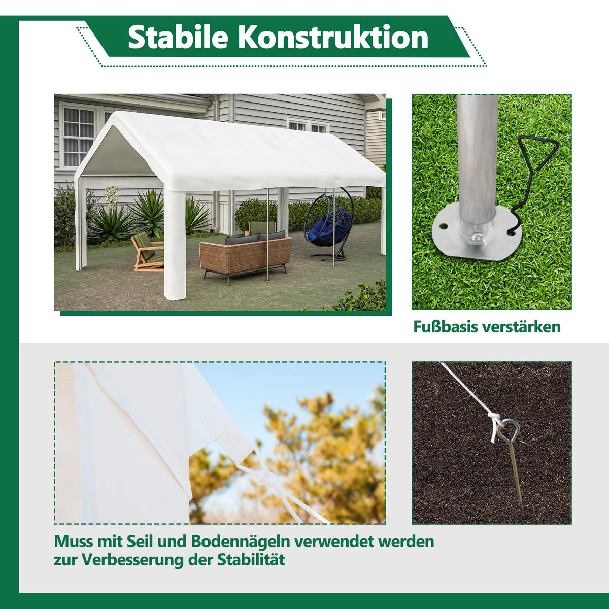 KLEINGARAGE aus PE Rattan, Eisen & wasserdichtem Stoff 3x6 m in Weiß - Weiß, Metall (299/283/598cm) - Modfu