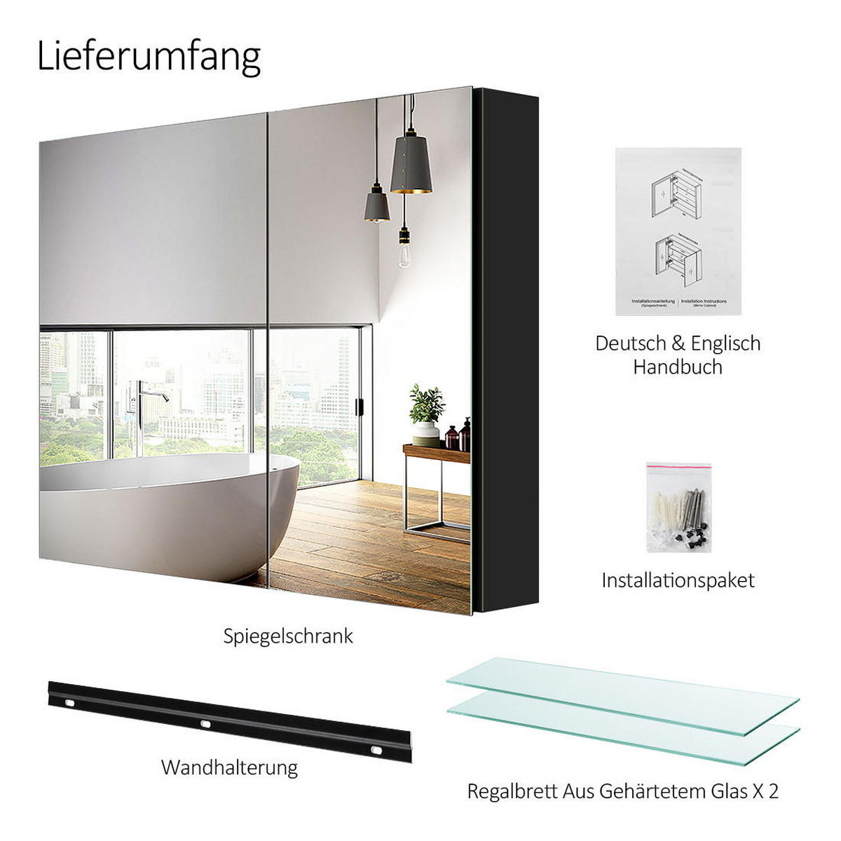 SPIEGELSCHRANK Schwarz 85/65/14,5 - Schwarz, Metall (65/65/85cm) - EMKE
