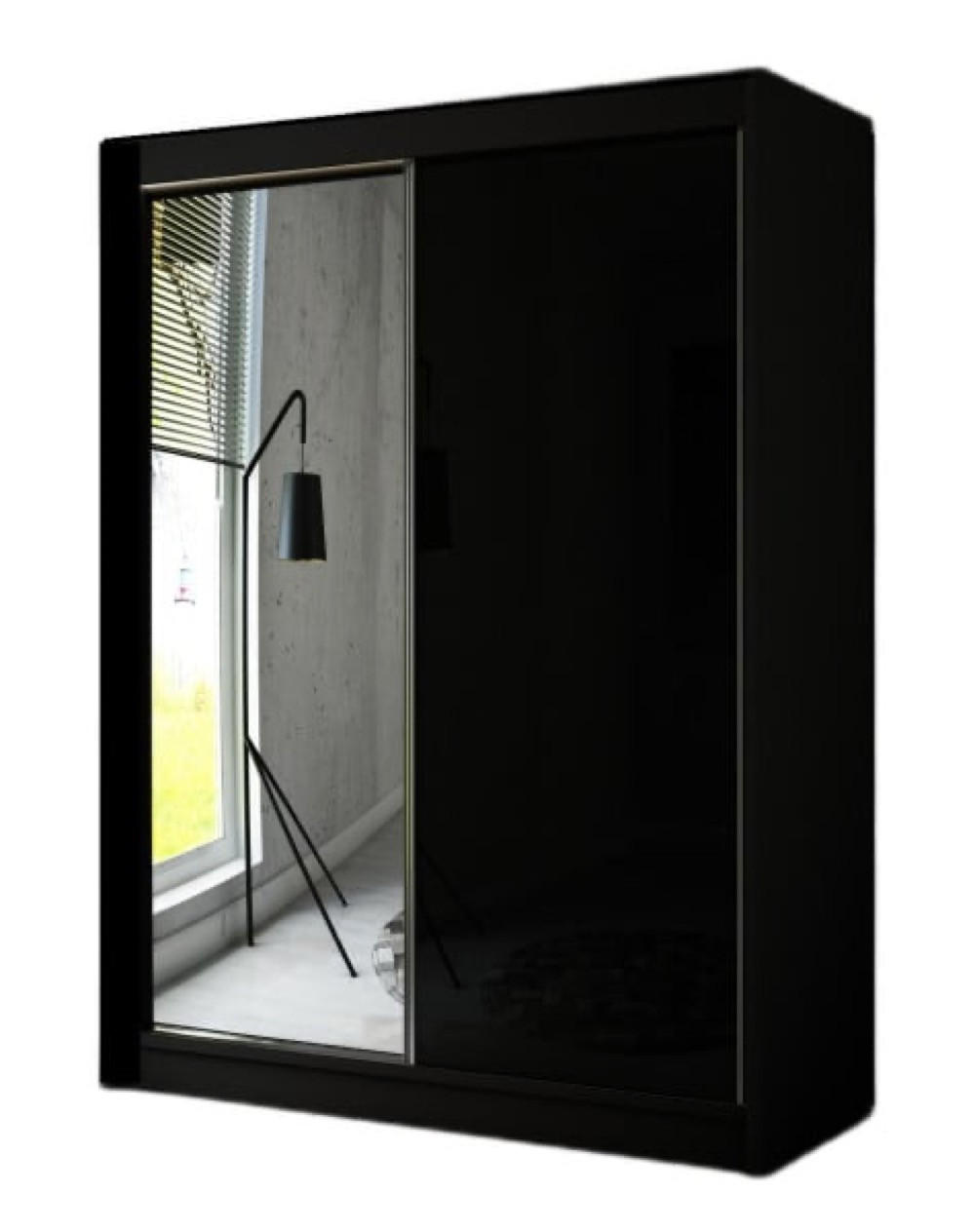 SCHRANK Schwarz VELIS Schiebetür Mit Spiegel 120 cm - Schwarz, Holzwerkstoff (120/215/61cm) - Sepro Meble