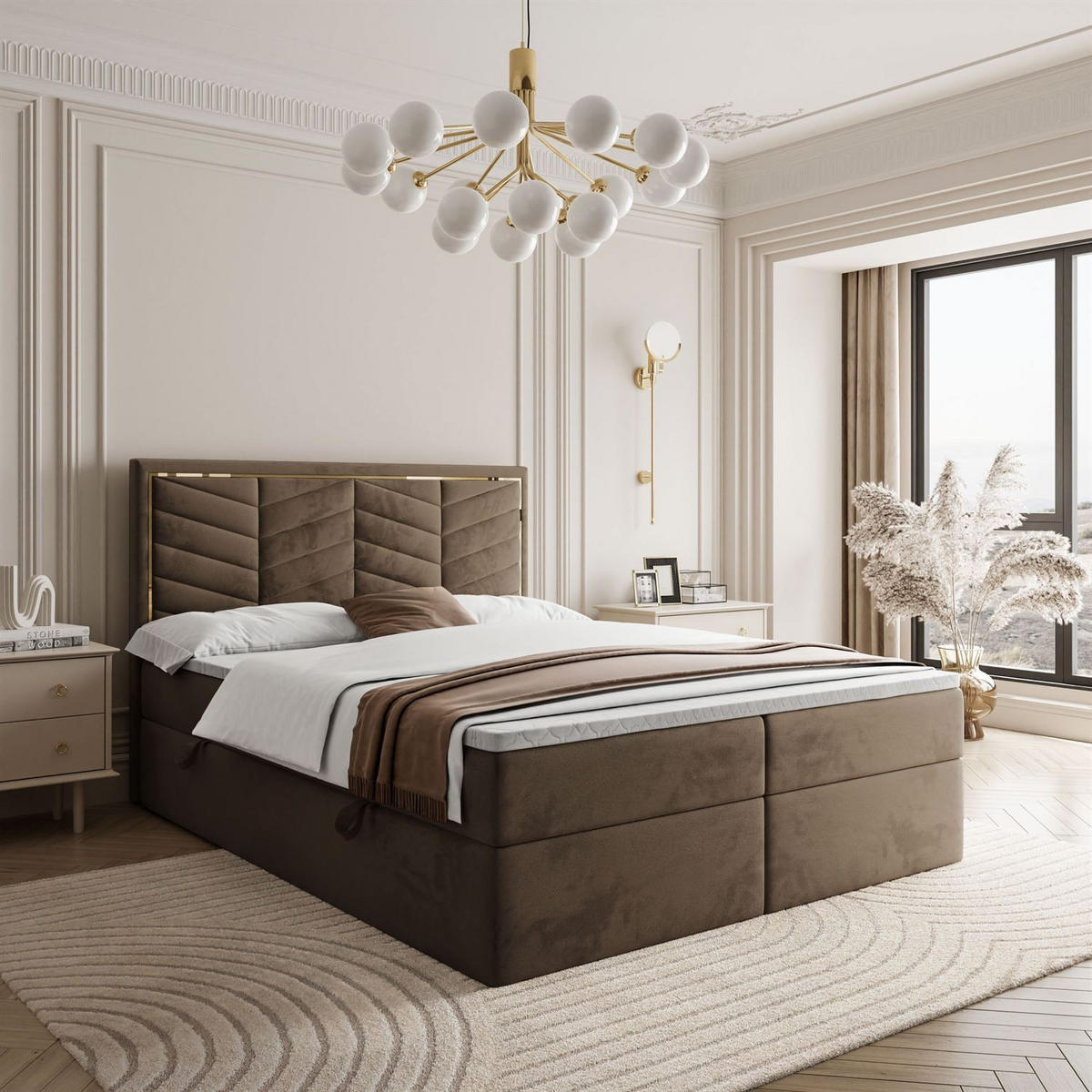 KONTINENTALBETT AURORA 140x200 mit Bettkasten Royal Velvet 196 - Braun, Textil (140/200cm) - Lookway