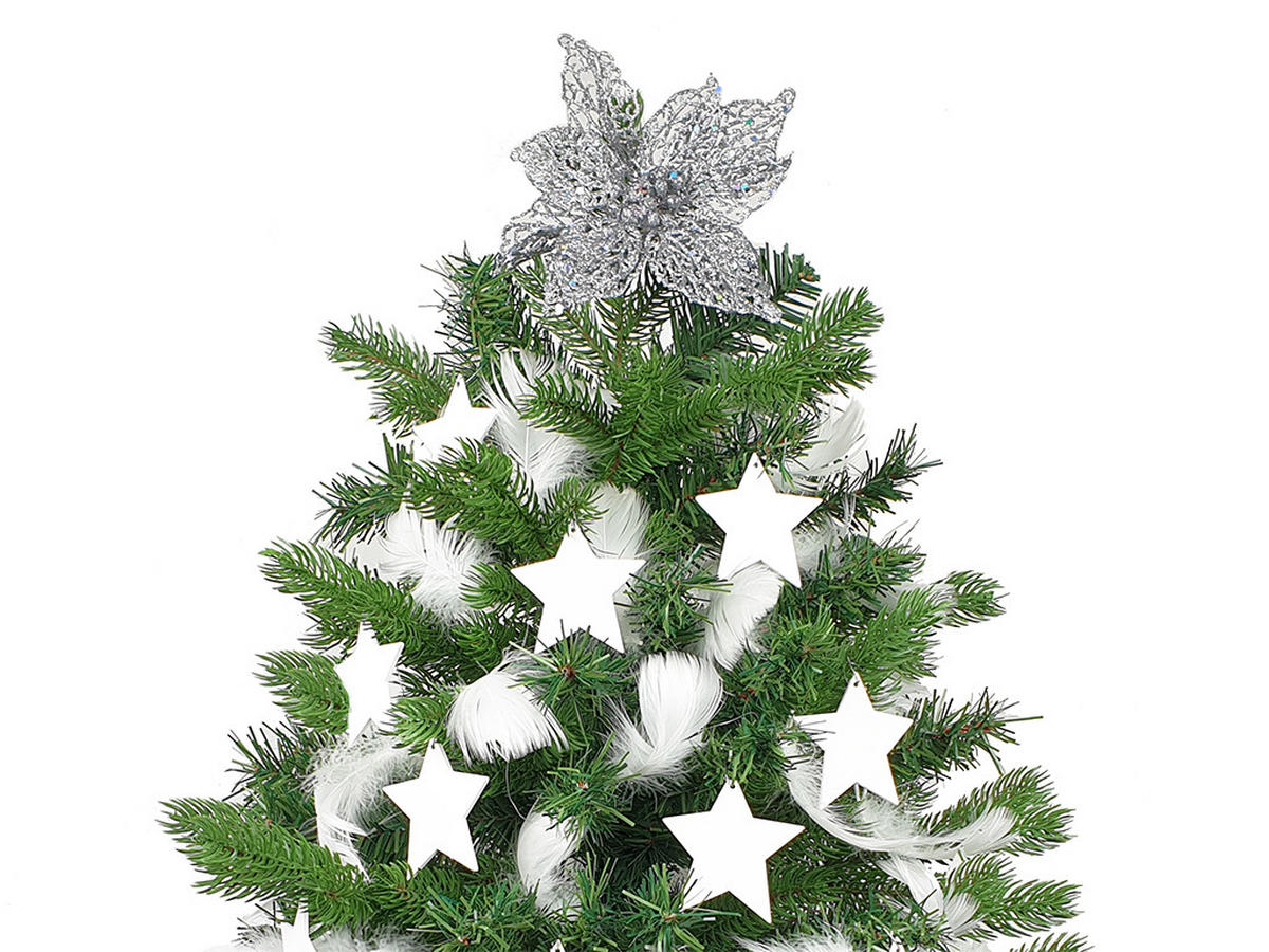 WEIHNACHTSBAUM künstlicher 60 cm mit LED-Beleuchtung, WINTERKÖNIG, mit 32 Weihnachtsbaumschmuck, Pflanztopf mit Jutesack - Silberfarben/Weiß, Kunststoff/Stein (40/60cm) - LAALU