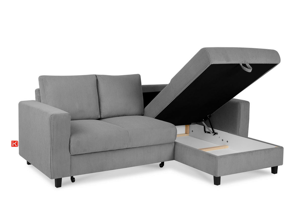 ECKSCHLAFSOFA EGRET Rechts mit Bettkasten, Cord-Stoff, dunkelgrau - Dunkelgrau, Textil (234/90cm) - KONSIMO®