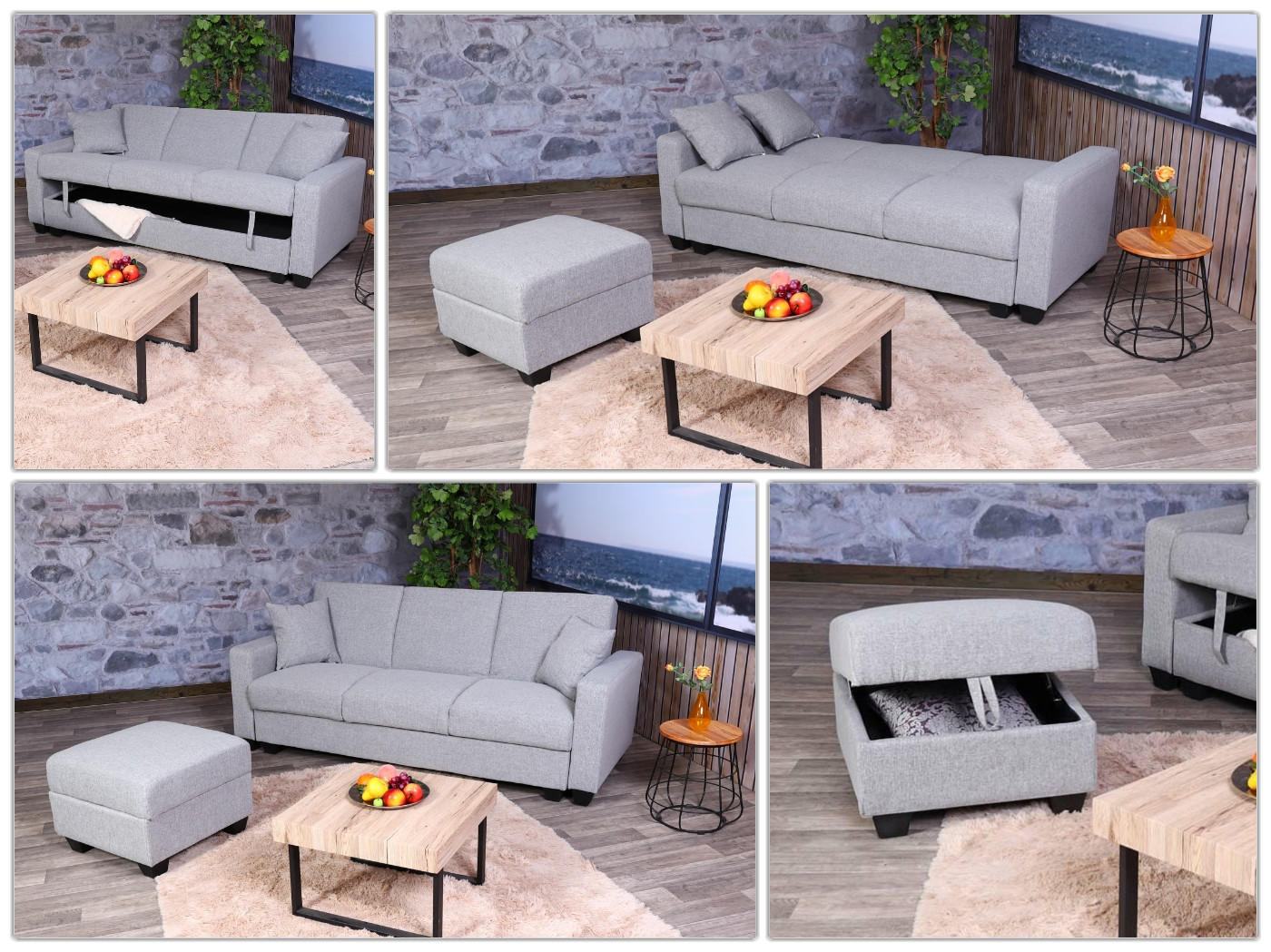 SOFA MIT OTTOMANE Hellgrau - Hellgrau, Textil (217/145cm) - MCW
