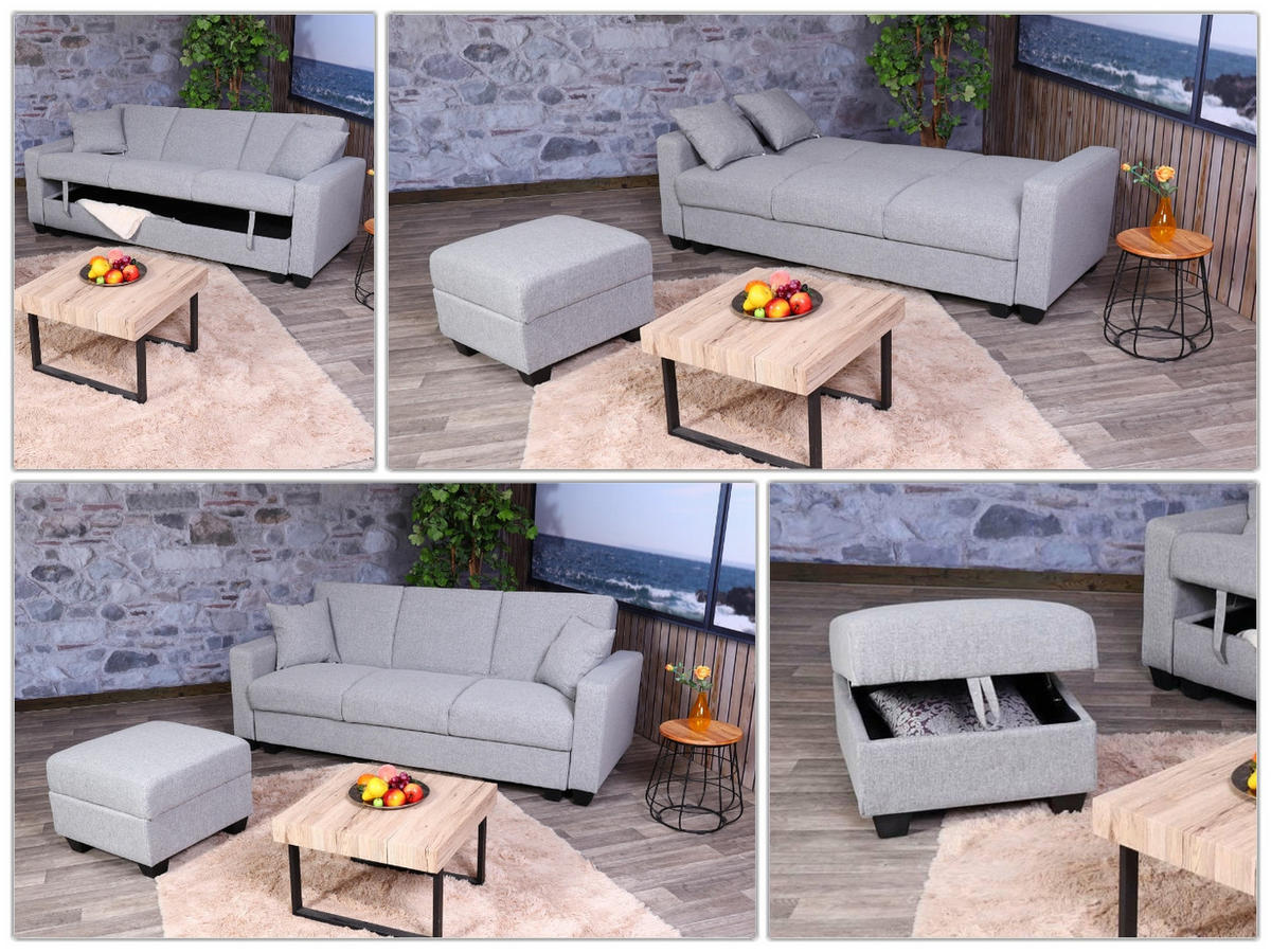 SOFA MIT OTTOMANE Hellgrau - Hellgrau, Textil (217/145cm) - MCW