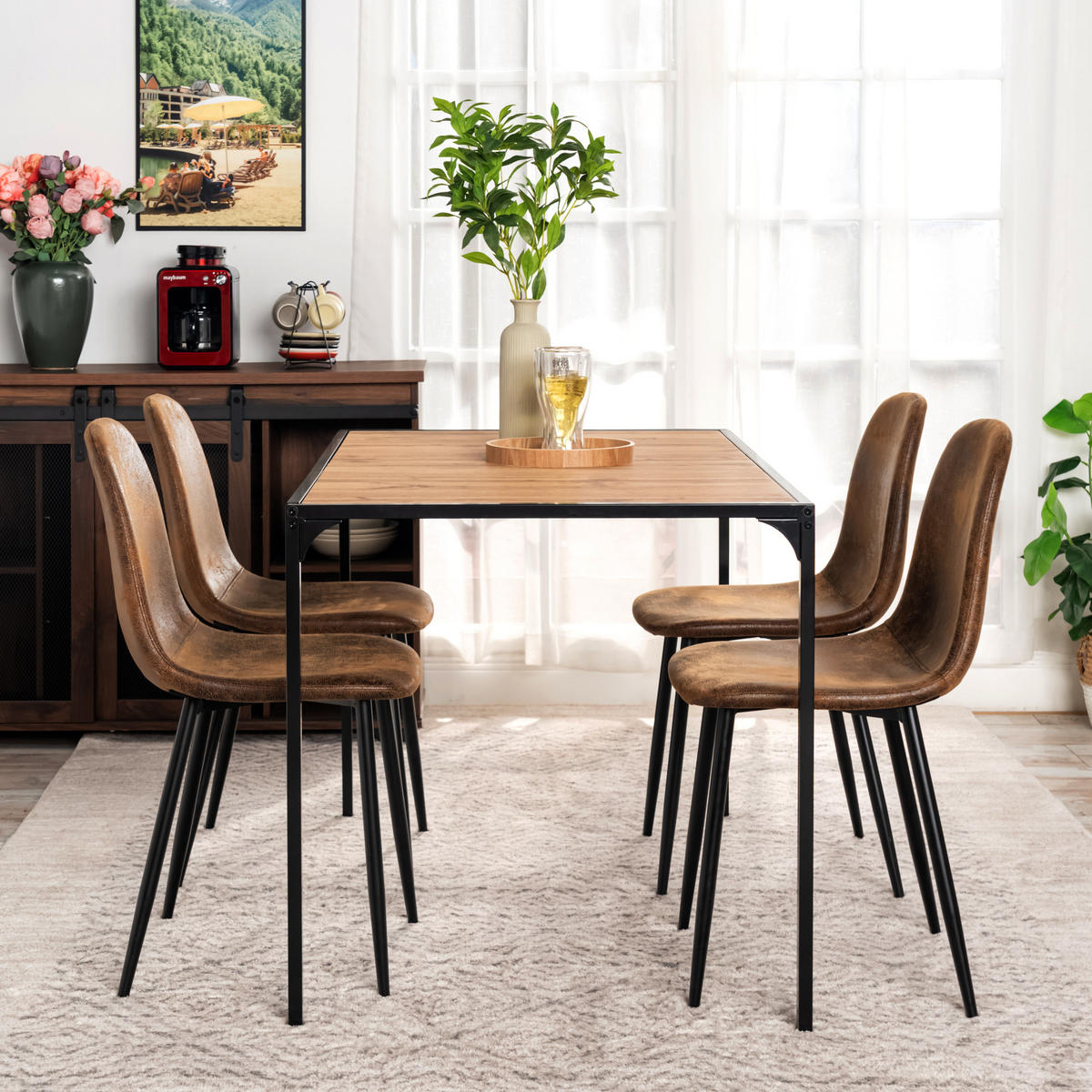 ESSZIMMER SET – 1 Tisch + 4 Stühle – Holzoptik & Wildleder - Braun, Holzwerkstoff/Metall (120/75/80cm) - Urban Meuble