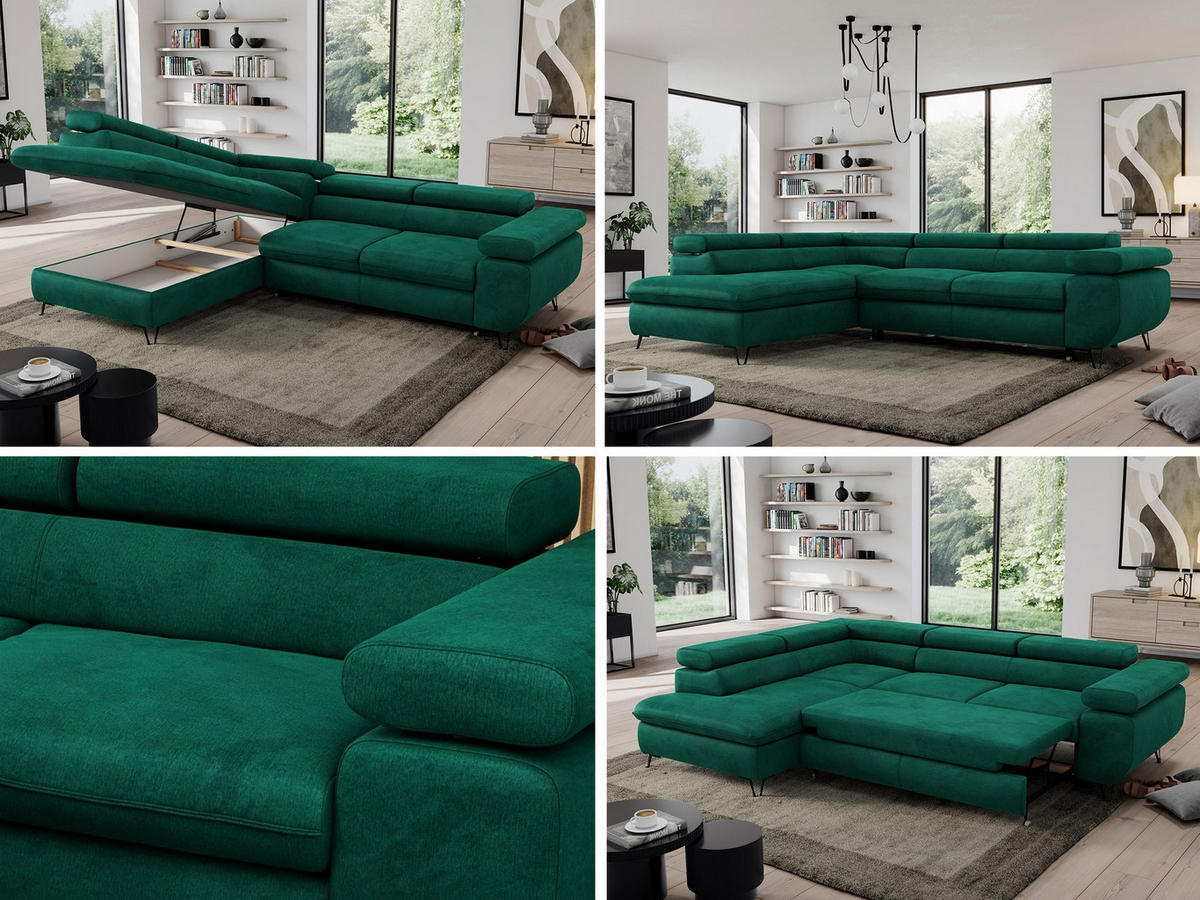 ECKSOFA PEDRO L Dunkelgrün Velvet - Links Seite - Dunkelgrün/Schwarz, Textil/Metall (208/273cm) - MKS