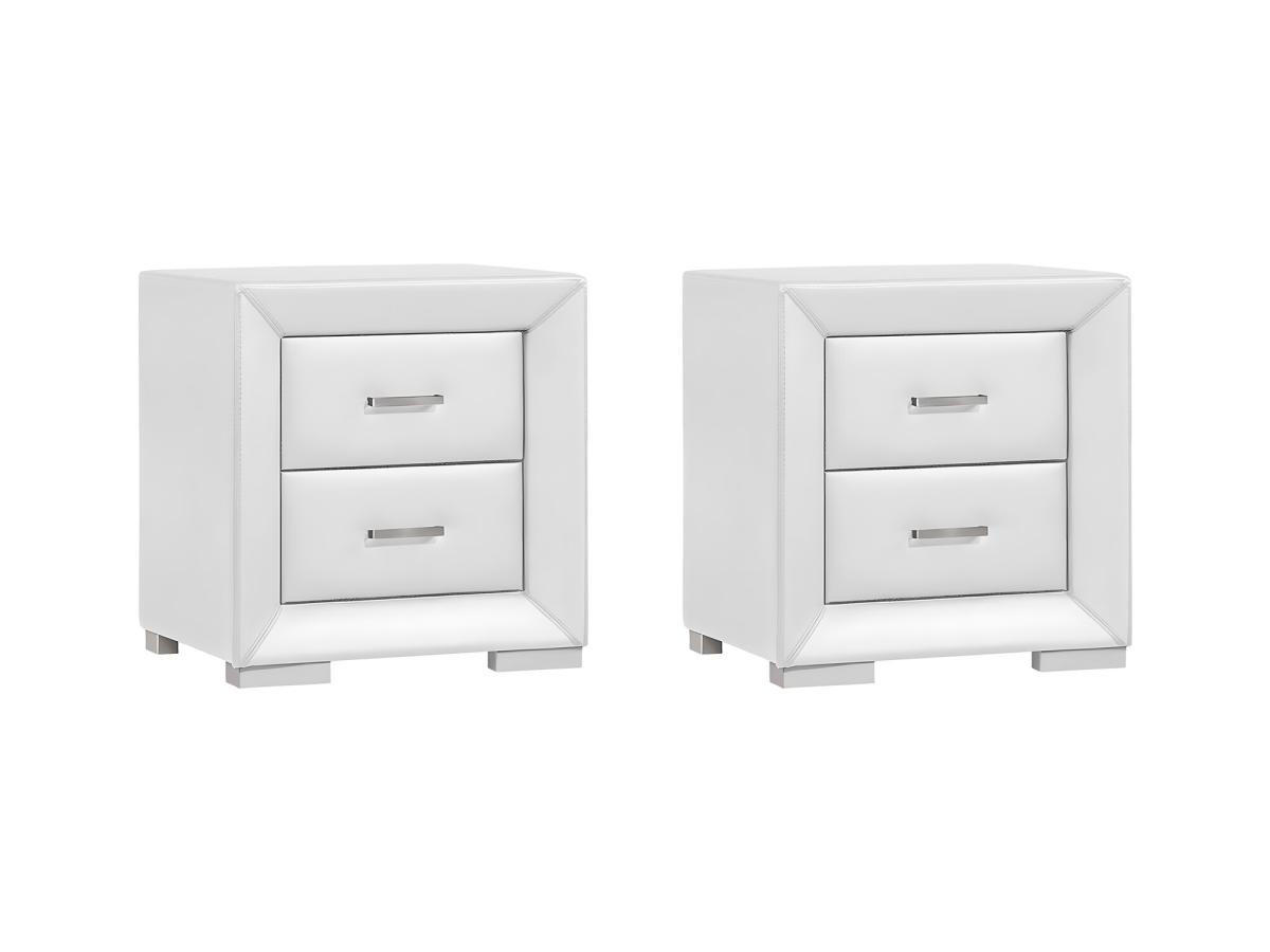 2ER-SET Nachttische mit 2 Schubladen - Kunstleder - Weiß - CAPITOLE - Weiß, Leder (43/54.5/51.5cm) - Vente-Unique