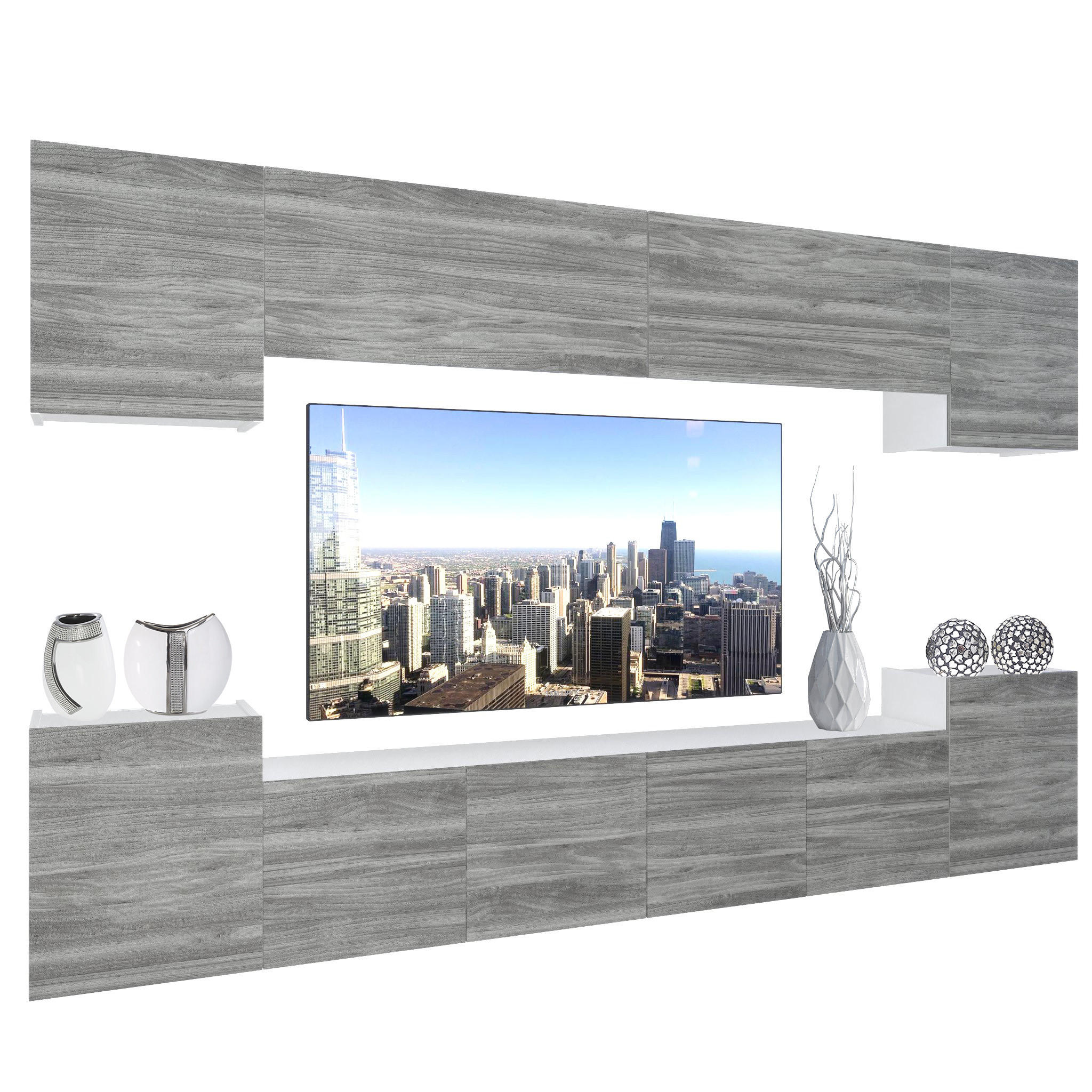 WOHNZIMMERWAND Schrankwand mit LED Glamour Holz - Grau, Holz (300/180/36cm) - B BELINI GROUP