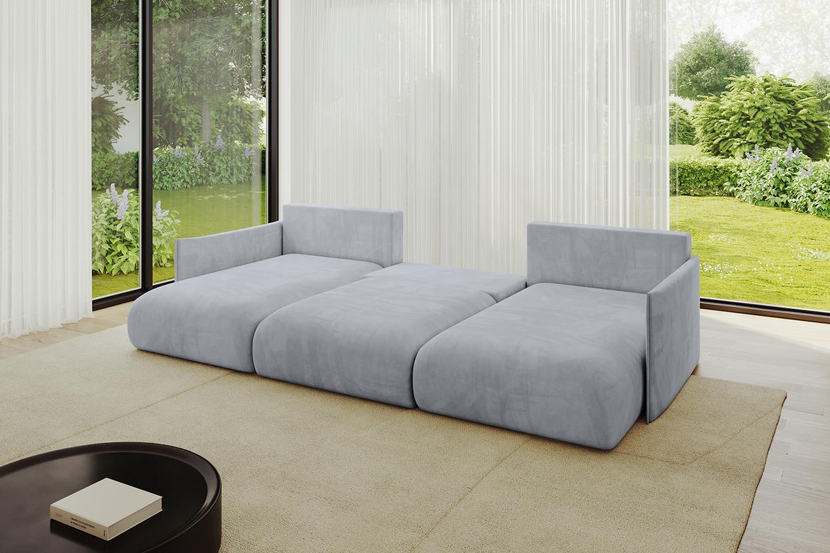 WOHNLANDSCHAFT mit Schlaffunktion und Bettkasten ONESK-U 317x177x72 Hellgrau Velours - Titanfarben/Hellgrau, Holzwerkstoff/Kunststoff (317/72/177cm) - ALTDECOR