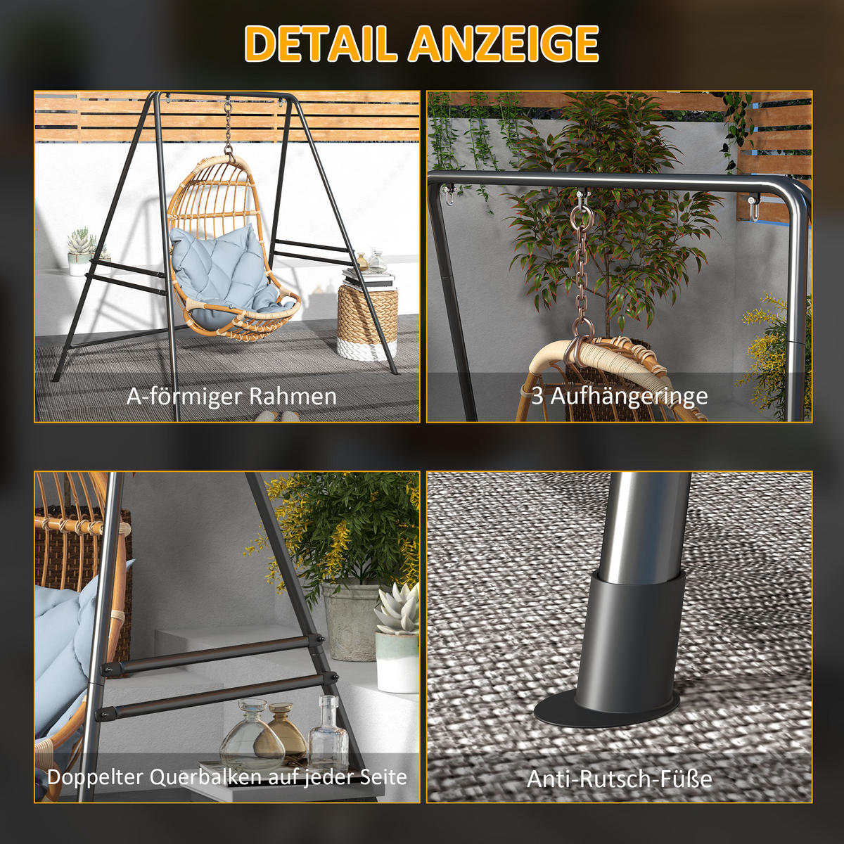 HÄNGESTUHLGESTELL, Stahl, Schwarz - Schwarz, Metall (178/143/180cm) - Outsunny