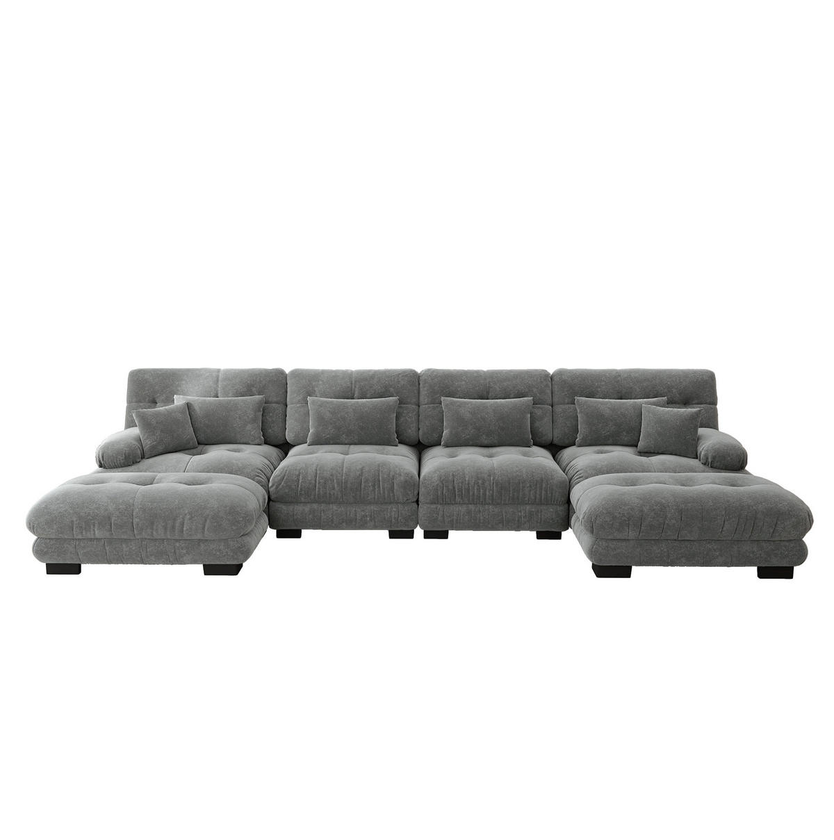 SOFA modular mit beweglichen Ottomans Chenille Grey - Hellgrau, Kunststoff (145/81/406.1cm) - Meubliv