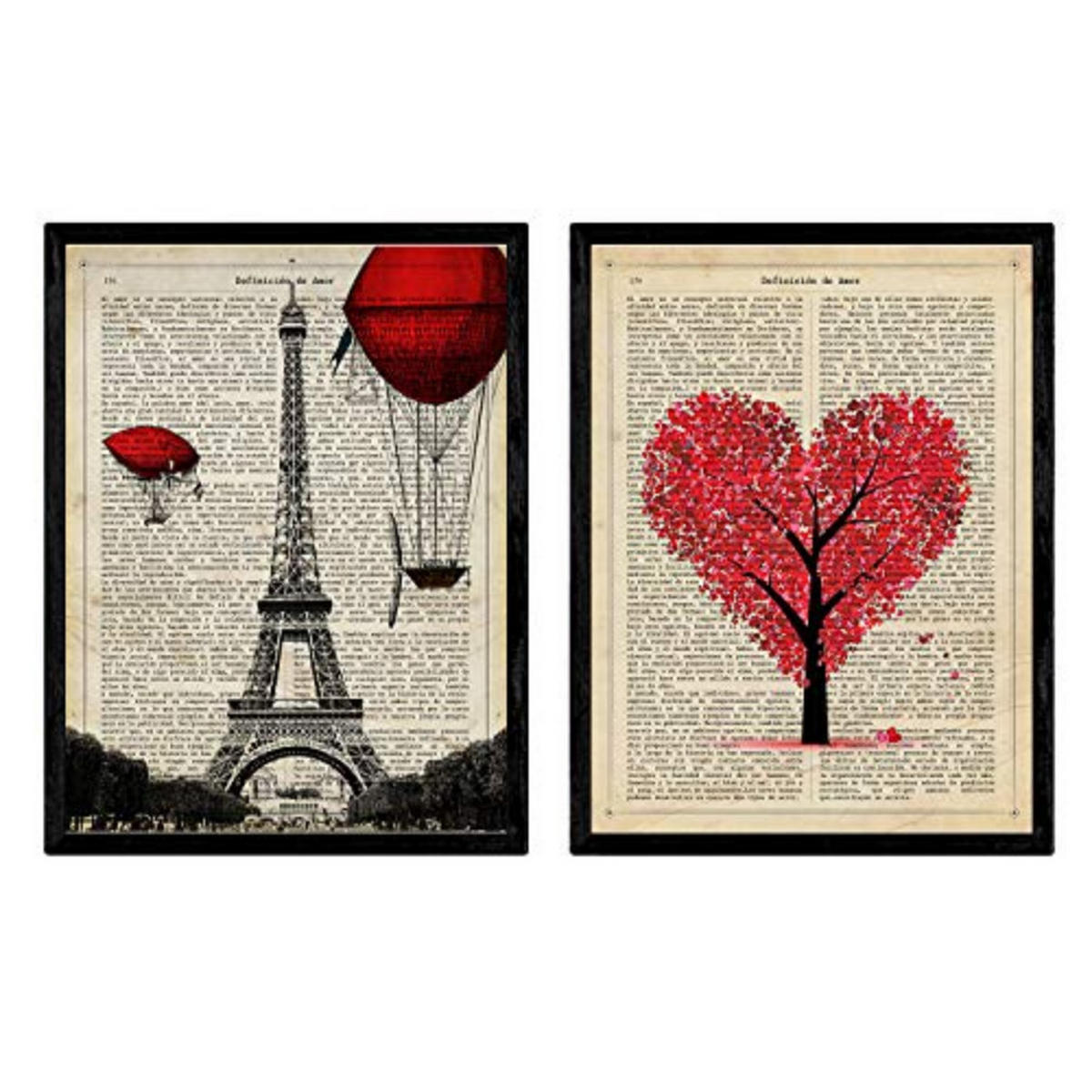 POSTER Set Mit 2 Vintage Paris Je T'Aime 24X30cm Schwarzer Rahmen - Schwarz, Papier (24/5/30cm) - Nacnic