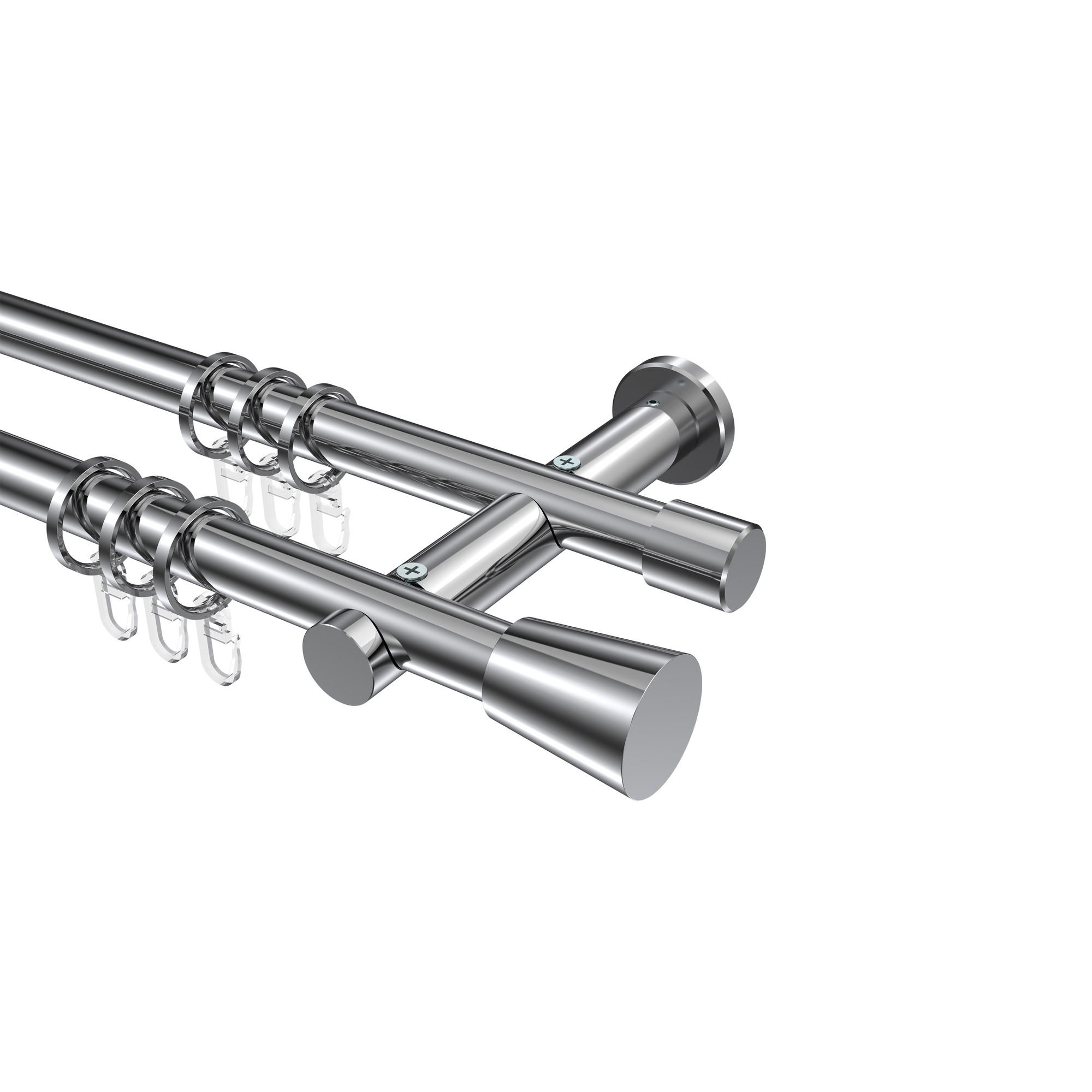 GARDINENSTANGEN-SET Platon Sitra 200 cm, 2-läufig, 20 mm Ø Chrom - Chromfarben, Metall (200cm) - INTERDECO