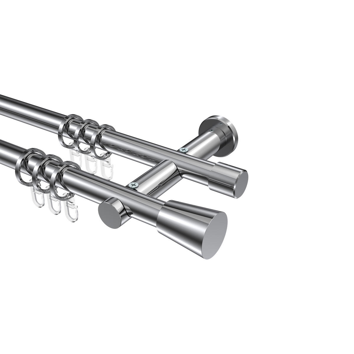 GARDINENSTANGEN-SET Platon Sitra 240 cm (geteilt in 2 x 120 cm), 2-läufig, 20 mm Ø Chrom - Chromfarben, Metall (240cm) - INTERDECO