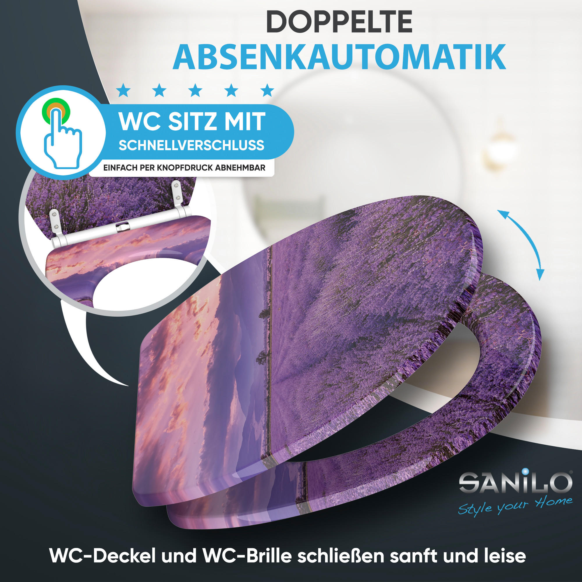 Thumbnail - Sanilo Wc-Sitz, Lila, Holzwerkstoff, Baum/Pflanze/Natur, Oval, 37.7x5.5x48 cm, Badezimmer, WC Ausstattung, WC Sitze