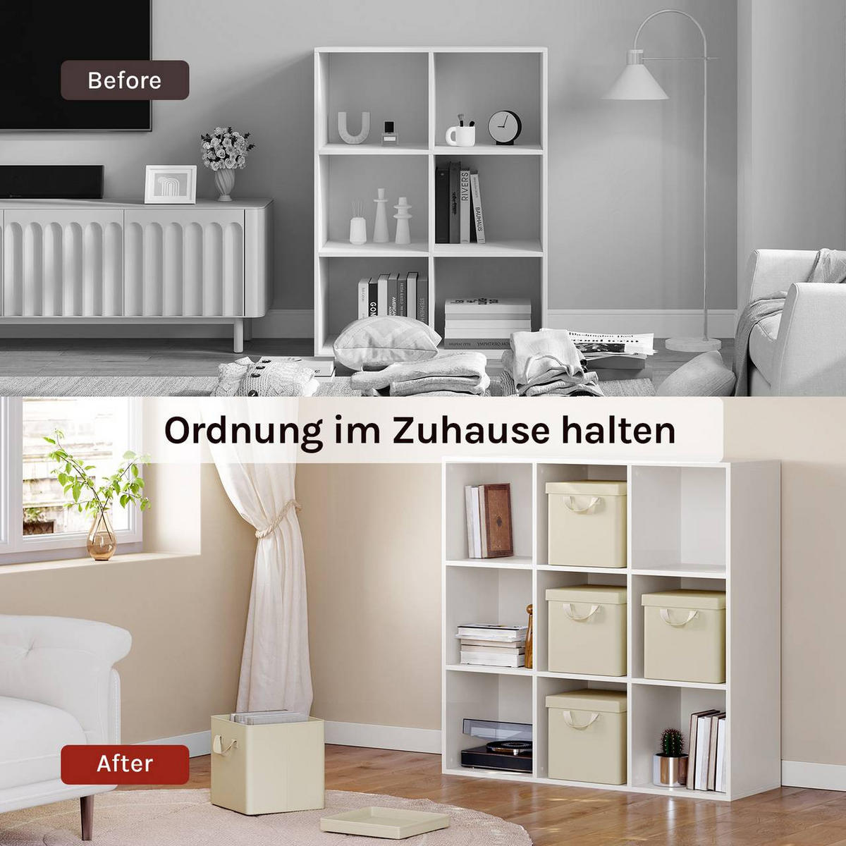 BOX 3 Stück, faltbar, mit Deckel, Creme, 20L - Creme, Leder/Kunststoff (27/27/27cm) - Woltu