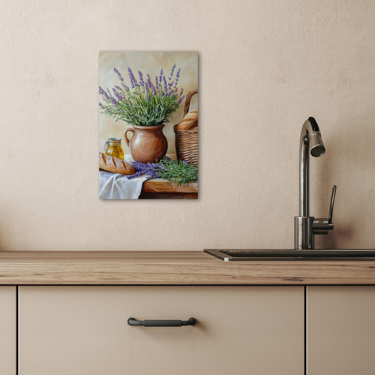 LEINWANDBILD Lavendel - Brot - Stilleben 20x30 cm - Flieder, Textil (20/30cm) - MuchoWow