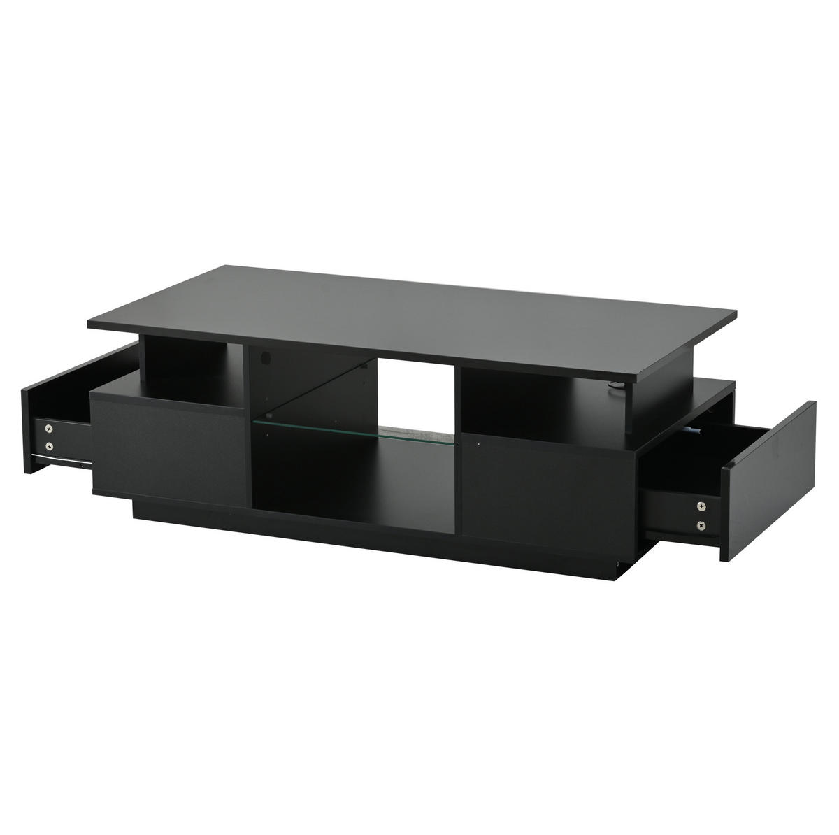 COUCHTISCH 100/50/36 cm Schwarz aus Spanplatte mit LED-Beleuchtung und 2 Schubladen - Schwarz, Holzwerkstoff (100/50/36cm) - OKWISH