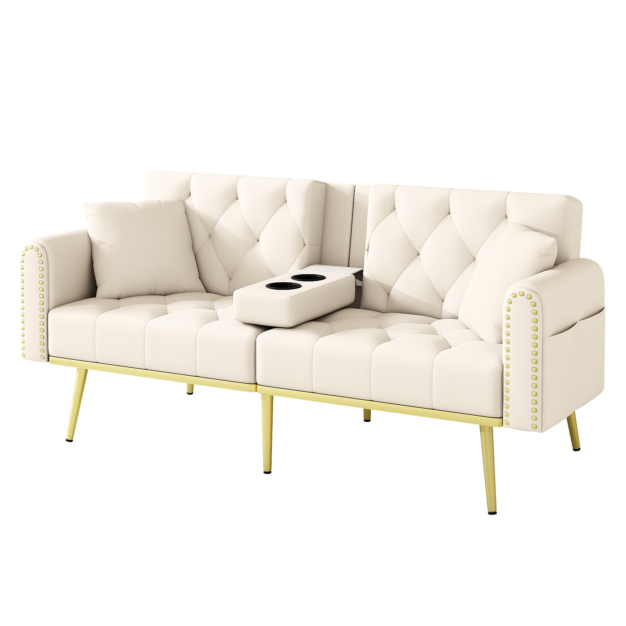 SCHLAFSOFA Samt mit verstellbarer Rückenlehne und Getränkehalter Beige 175/80/73,5 cm - Beige, Textil (73.5/175/80cm) - Redom