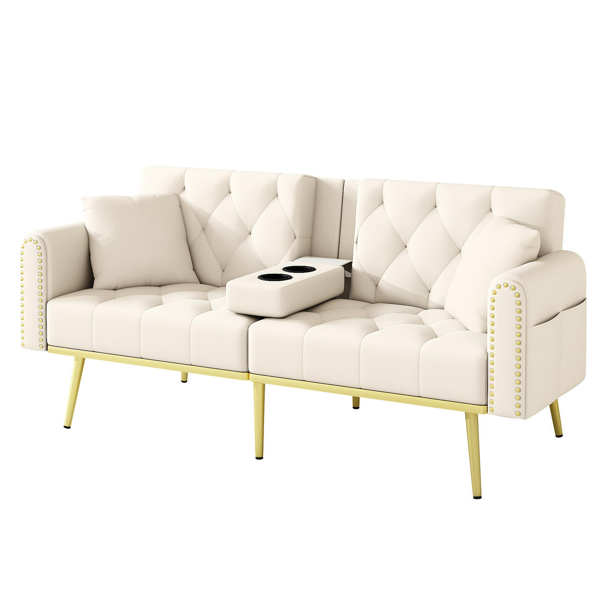SCHLAFSOFA Samt mit verstellbarer Rückenlehne und Getränkehalter Beige 175/80/73,5 cm - Beige, Textil (73.5/175/80cm) - Redom