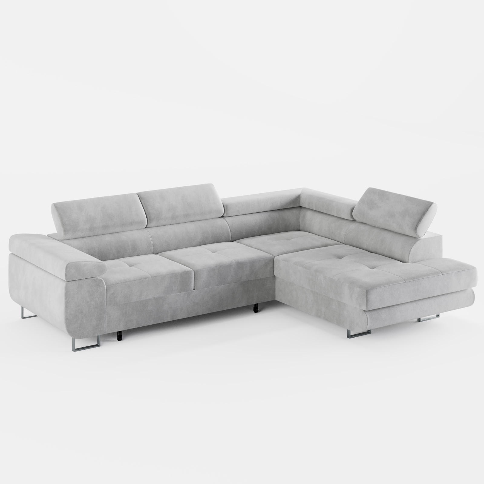 ECKSOFA VEMO EDGE Rechts Hellgrau Velour-Stoff mit Bettkasten und Schlaffunktion - Hellgrau, Textil (270/200cm) - Barchello