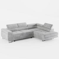 ECKSOFA VEMO EDGE Rechts Hellgrau Velour-Stoff mit Bettkasten und Schlaffunktion - Hellgrau, Textil (270/200cm) - Barchello