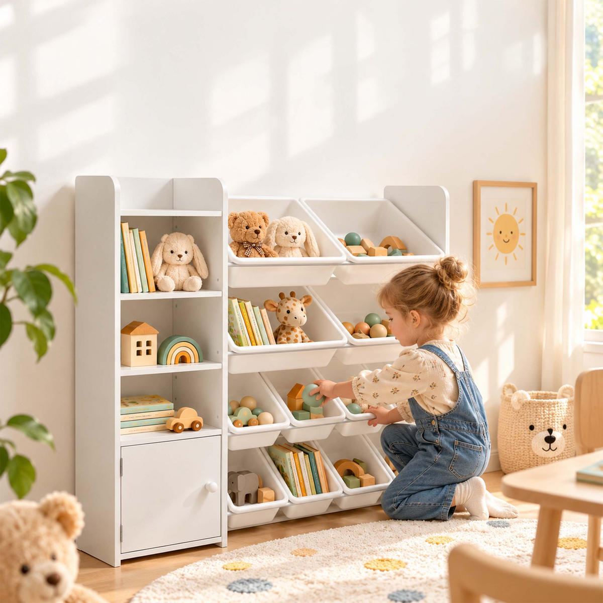 REGÁL bílý do dětského pokoje s 12 boxy 100x112x30 cm - bílá, kov/kompozitní dřevo (112/100/30cm) - Relaxdays