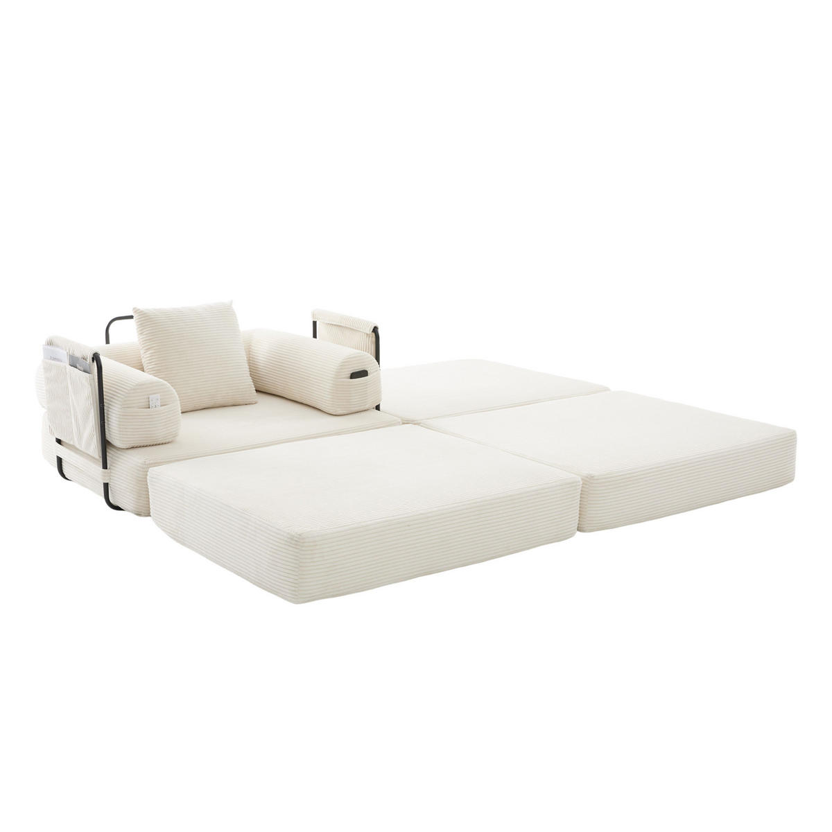 SESSEL mit Hocker 112/190/67 cm montagelos, mit Seitentasche, Kissen und modularem Design, Beige - Beige, Textil (190/67/112cm) - Redom