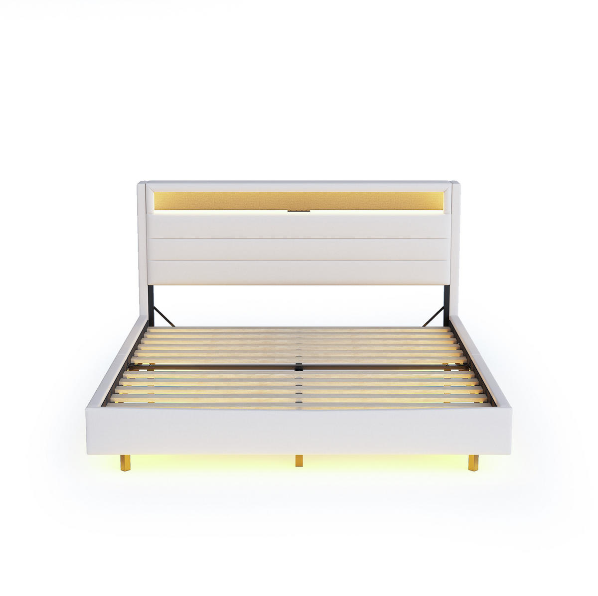 POLSTERBETT 140/200 cm Beige mit LED-Beleuchtung und USB-Anschluss - Beige, Textil (140/200cm) - Flora Grace
