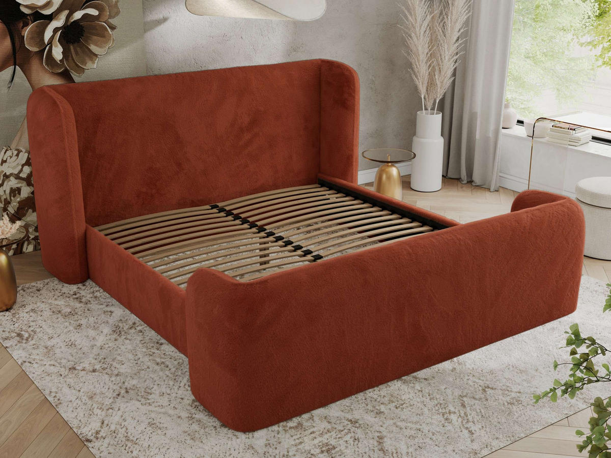 POLSTERBETT EMORA CLASSIC DUO 140/200 - Orange Plüsch - ohne Matratze - Orange, Textil (140/200cm) - MKS