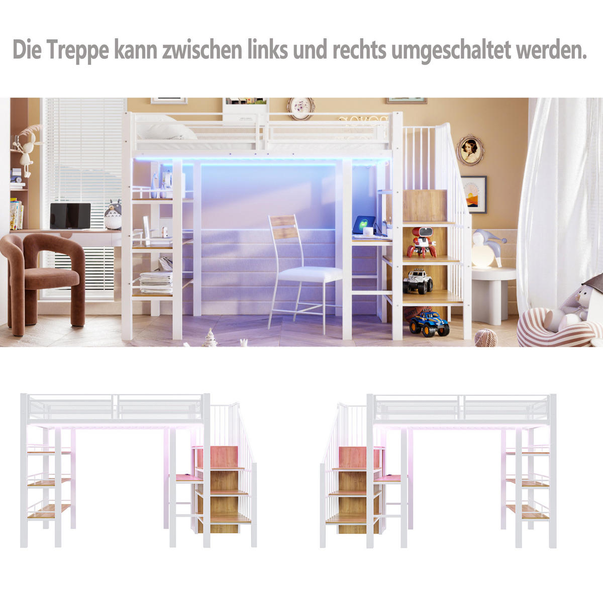 HOCHBETT 90/200 cm in Weiß mit LED, Steckdose und Regal - Weiß, Holzwerkstoff/Metall (90/200cm) - WISHDOR
