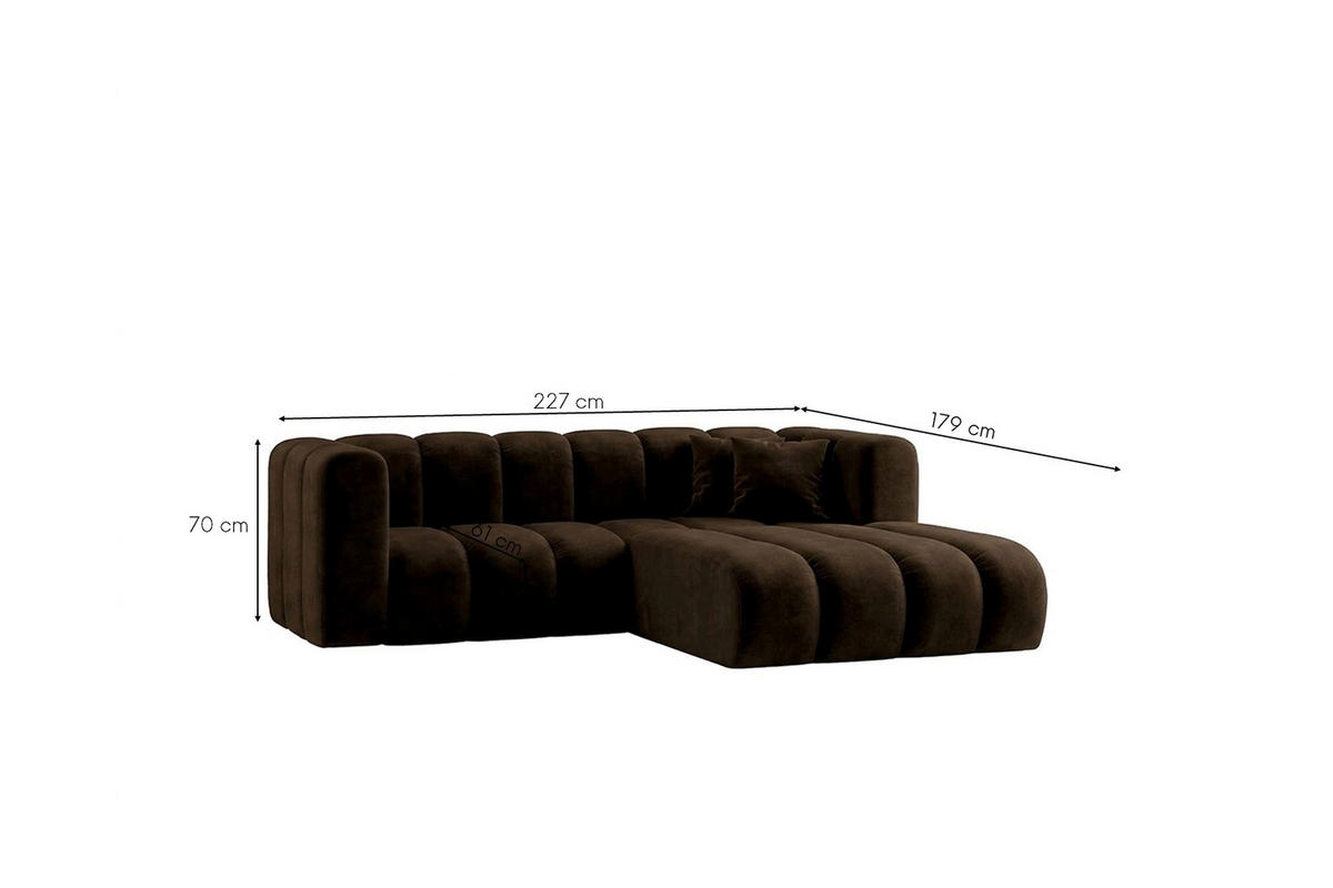 ECKSOFA Modulares In L-Form, Velvet-Stoff Riviera, Schokolade, Rechts, GRAND - Braun, Holz (227/179cm) - Kaiser Möbel
