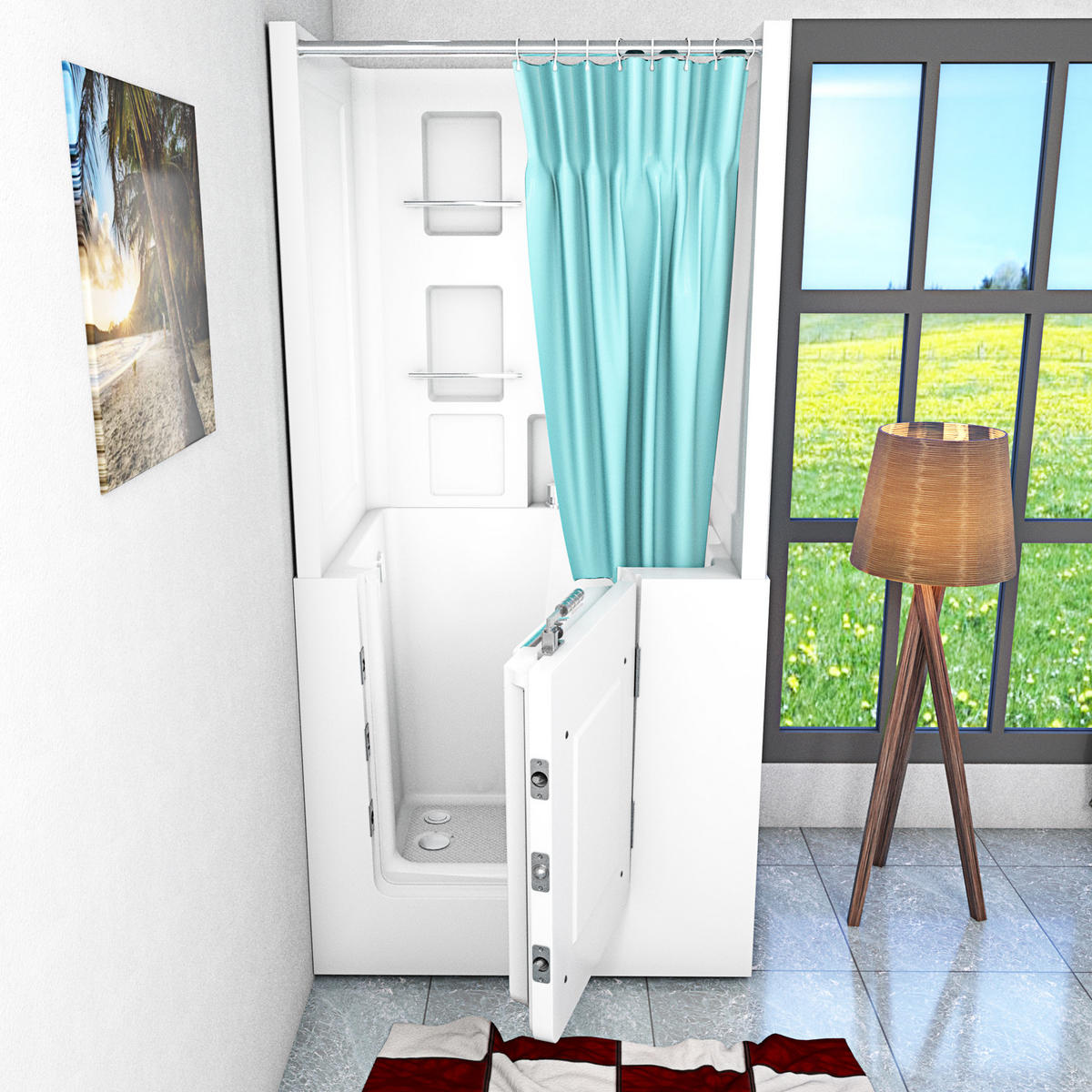 SENIORENDUSCHE S02D-A-R Weiß - Weiß, Glas/Kunststoff (78/100/205cm) - AcquaVapore by Sandra Jentho