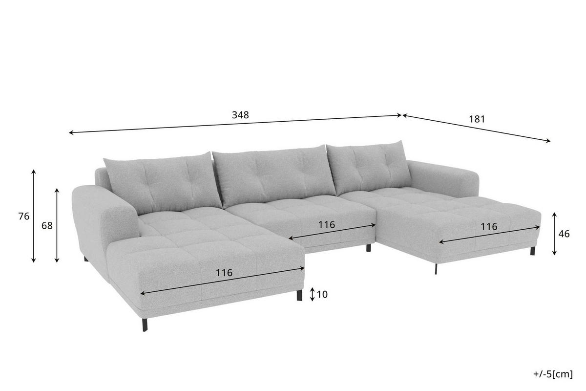 WOHNLANDSCHAFT Strukturstoff Anthrazit inkl. Schlaffunktion - Anthrazit/Schwarz, Textil/Metall (348/94/181cm) - 99rooms