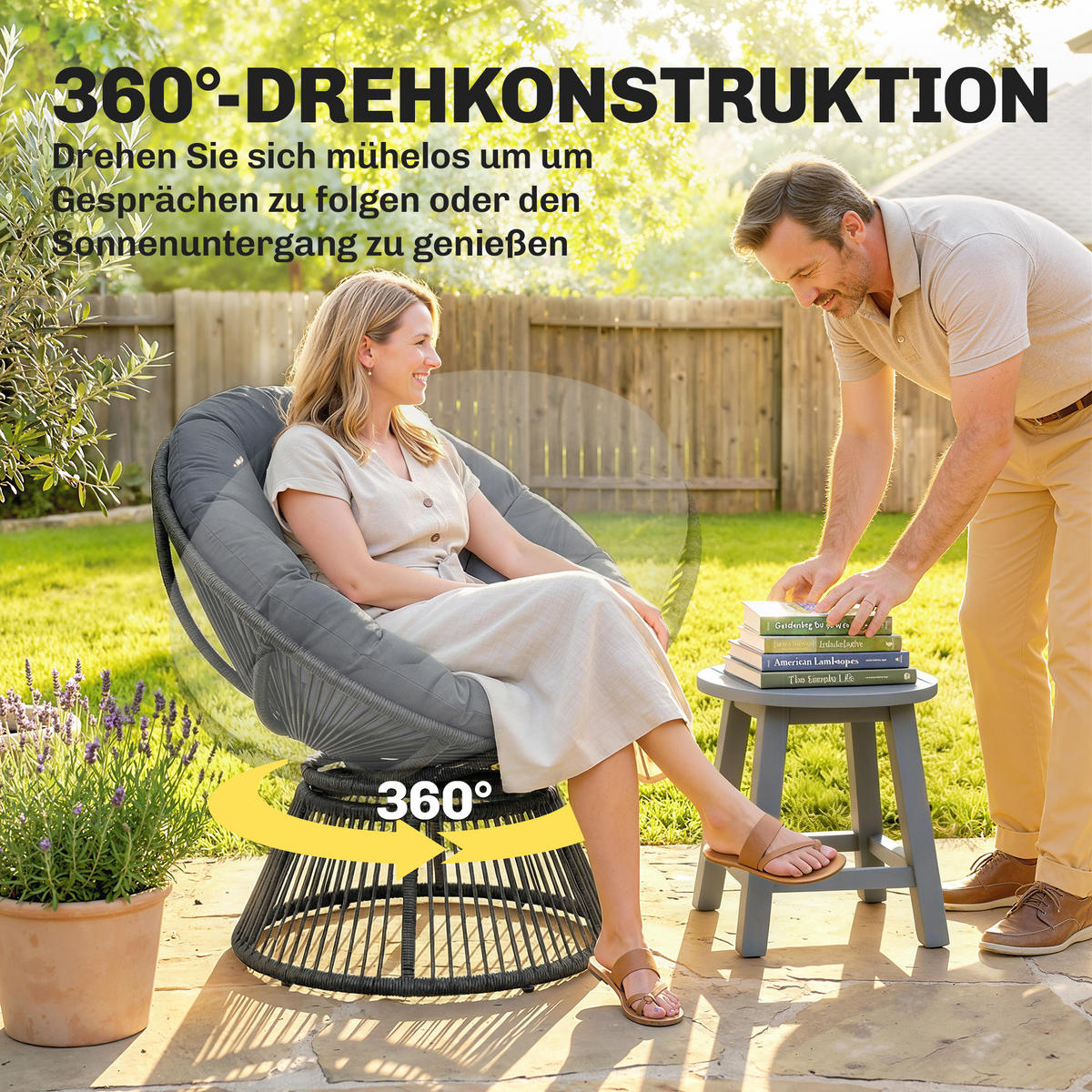 PAPASANSESSEL PE-Rattan Stahl Grau - Grau, Kunststoff/Textil (81/87/93cm) - Outsunny