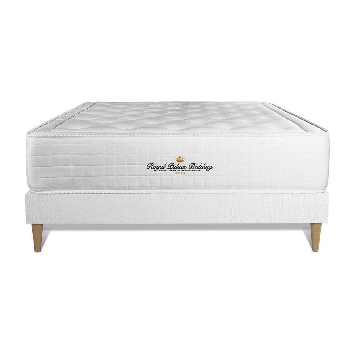 BETT Buckingham Memory-Schaum 140 x 220 cm h1 - Kit Bettgestell Weiß - Beige/Weiß, Holz (140/220cm) - ROYAL PALACE BEDDING