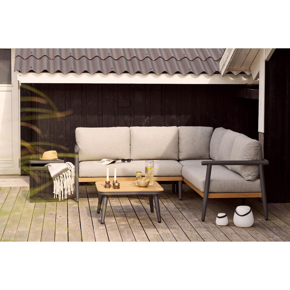 LOUNGE-SET, Camilla, Graubeige, Metall / Polyester, 73 x 200 x 65 cm, 2-teilig - Grau, Metall - ebuy24