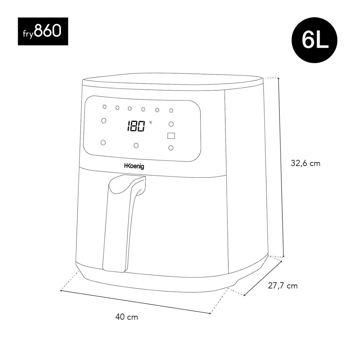 AIRFRYER XL FRY860, Schwarz, Fritteuse ohne Öl, Kapazität 6L - Schwarz, Metall (27/30.7/38.5cm) - HKoenig