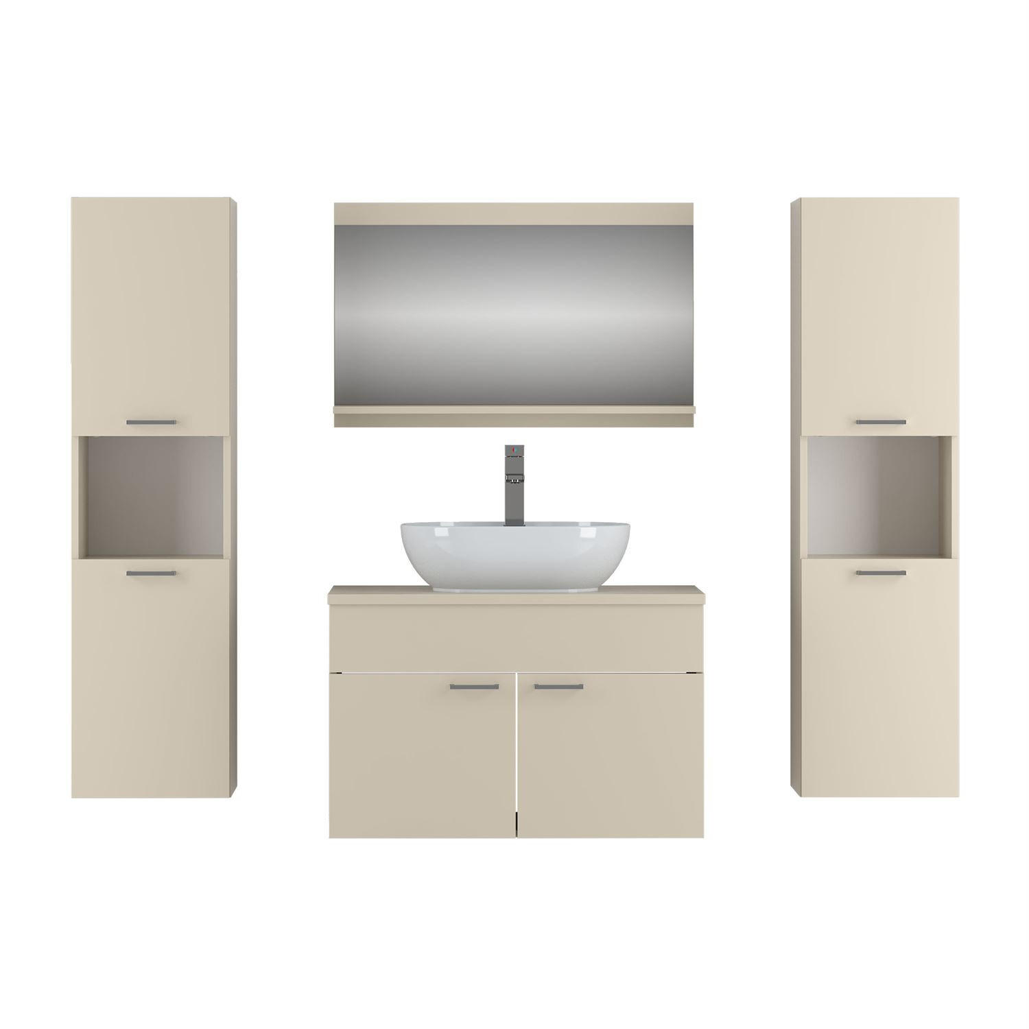 BADEZIMMERSCHRANK LUMIRE III Kaschmir Matt mit Spiegel - Beige, Holzwerkstoff (80/52/46cm) - Lookway