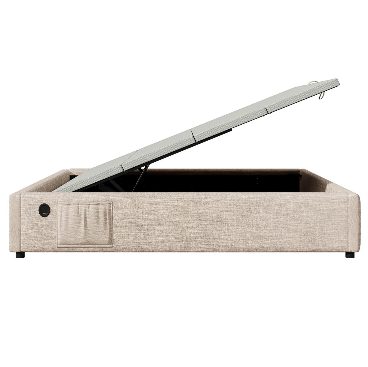 POLSTERBETT aus Leinen 140x200 cm in Natur mit USB-C & Stauraum - Naturfarben, Textil (140/200cm) - Modfu