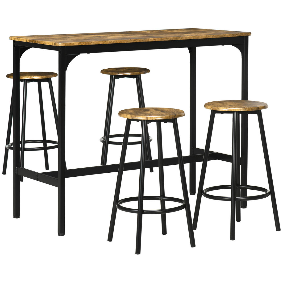 BARTISCH-SET 5-teilig DE-08039 Industriedesign, 4 Barhocker Braun - Braun, Metall (50/89.5/110cm) - ComfortXL