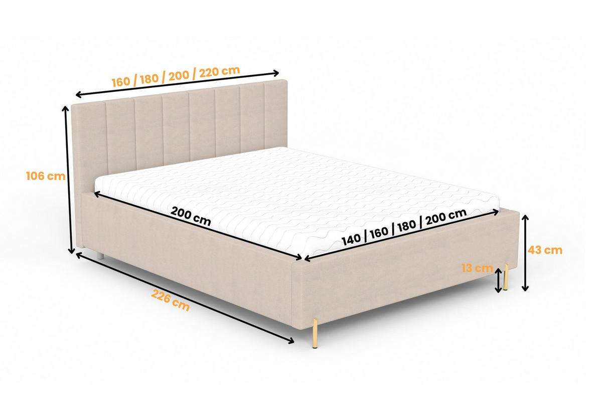 POLSTERBETT GABRIELLE 160/200 in Velours Beige - Beige, Holz/Holzwerkstoff (160/200cm) - Deine Möbel 24